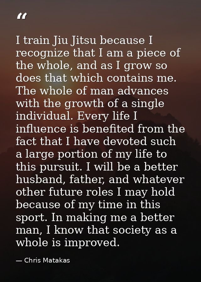 I train Jiu Jitsu because I recognize that I am a piece of the whole, and as I grow so does that which contains me. The  — Chris Matakas