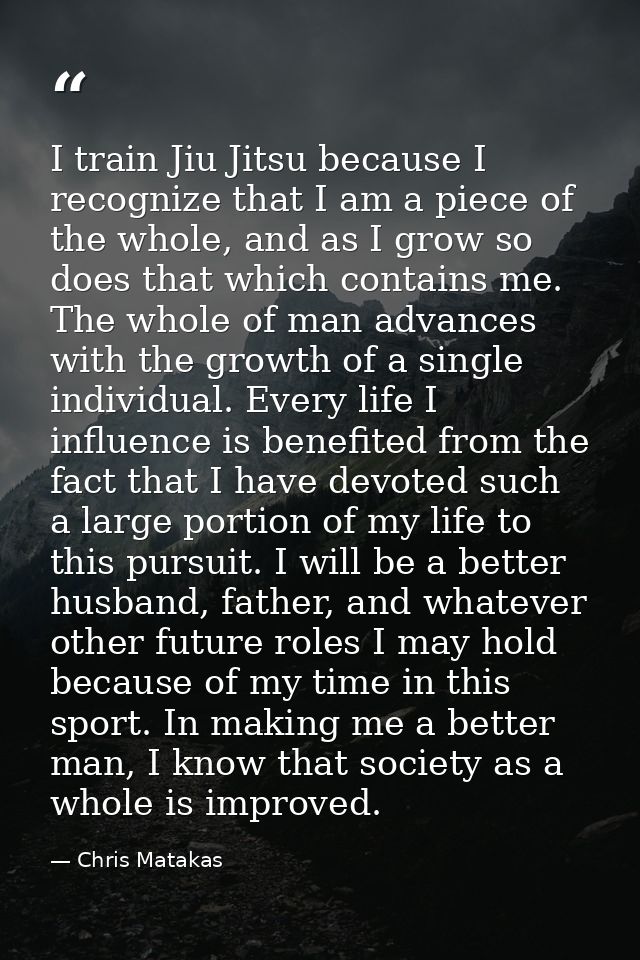 I train Jiu Jitsu because I recognize that I am a piece of the whole, and as I grow so does that which contains me. The  — Chris Matakas