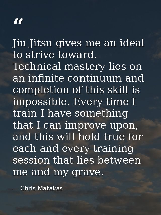 Jiu Jitsu gives me an ideal to strive toward. Technical mastery lies on an infinite continuum and completion of this ski — Chris Matakas