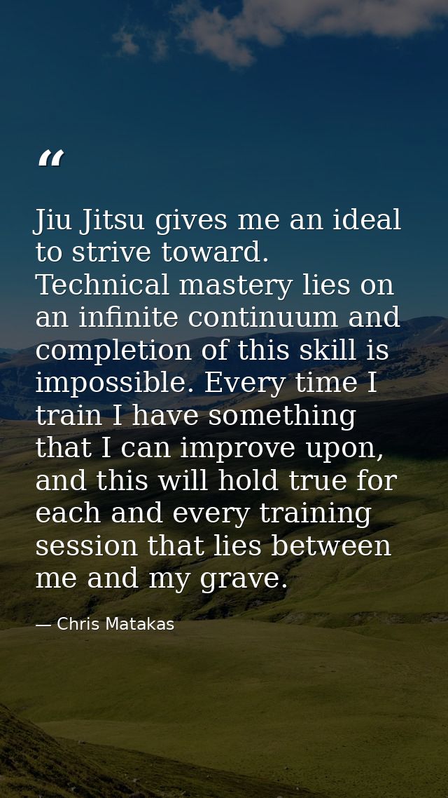 Jiu Jitsu gives me an ideal to strive toward. Technical mastery lies on an infinite continuum and completion of this ski — Chris Matakas