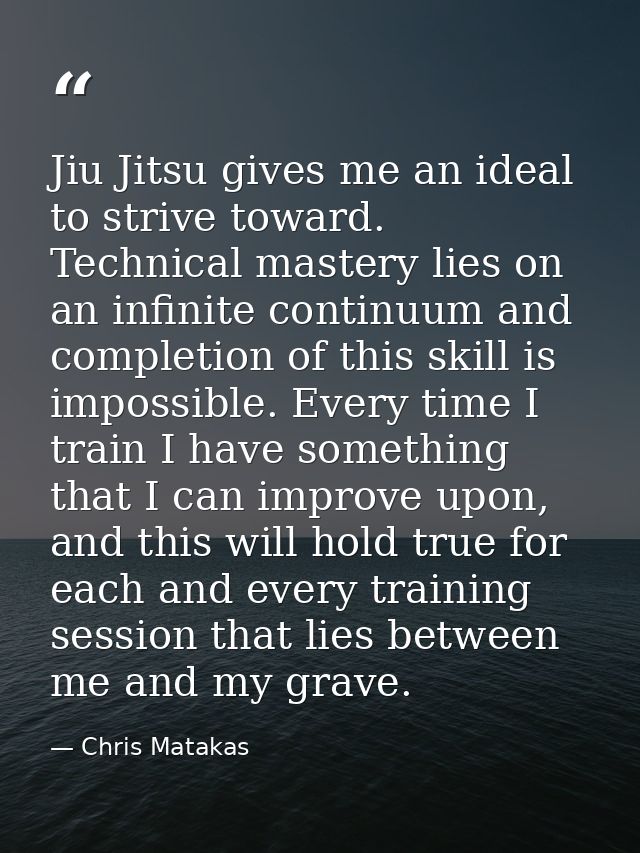 Jiu Jitsu gives me an ideal to strive toward. Technical mastery lies on an infinite continuum and completion of this ski — Chris Matakas