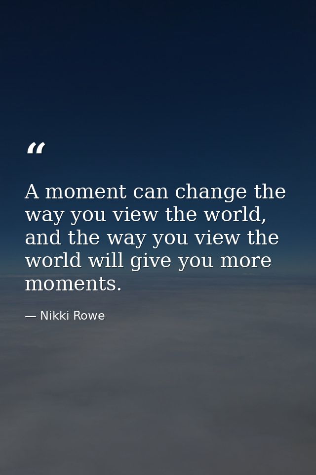A moment can change the way you view the world, and the way you view the world will give you more moments. — Nikki Rowe