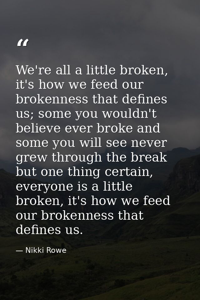 We're all a little broken, it's how we feed our brokenness that defines us; some you wouldn't believe ever broke and som — Nikki Rowe