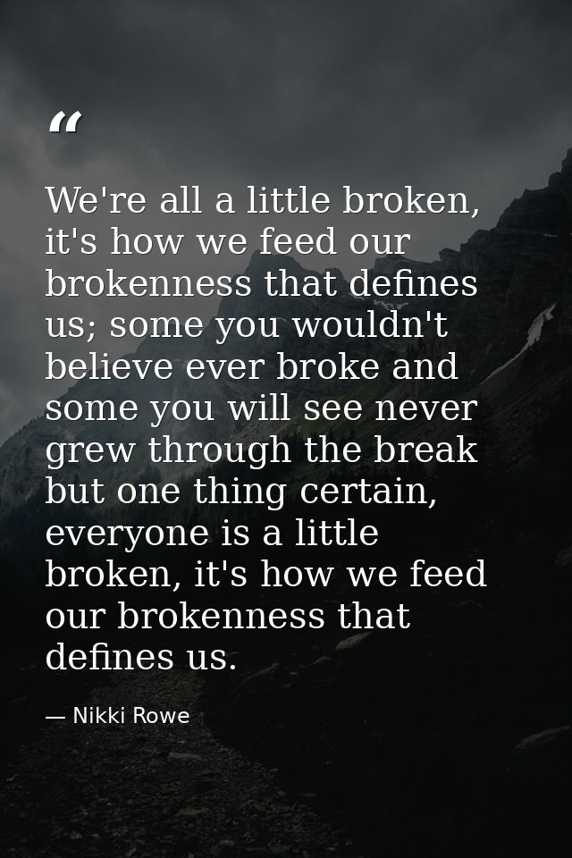 We're all a little broken, it's how we feed our brokenness that defines us; some you wouldn't believe ever broke and som — Nikki Rowe