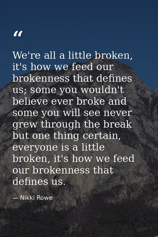 We're all a little broken, it's how we feed our brokenness that defines us; some you wouldn't believe ever broke and som — Nikki Rowe