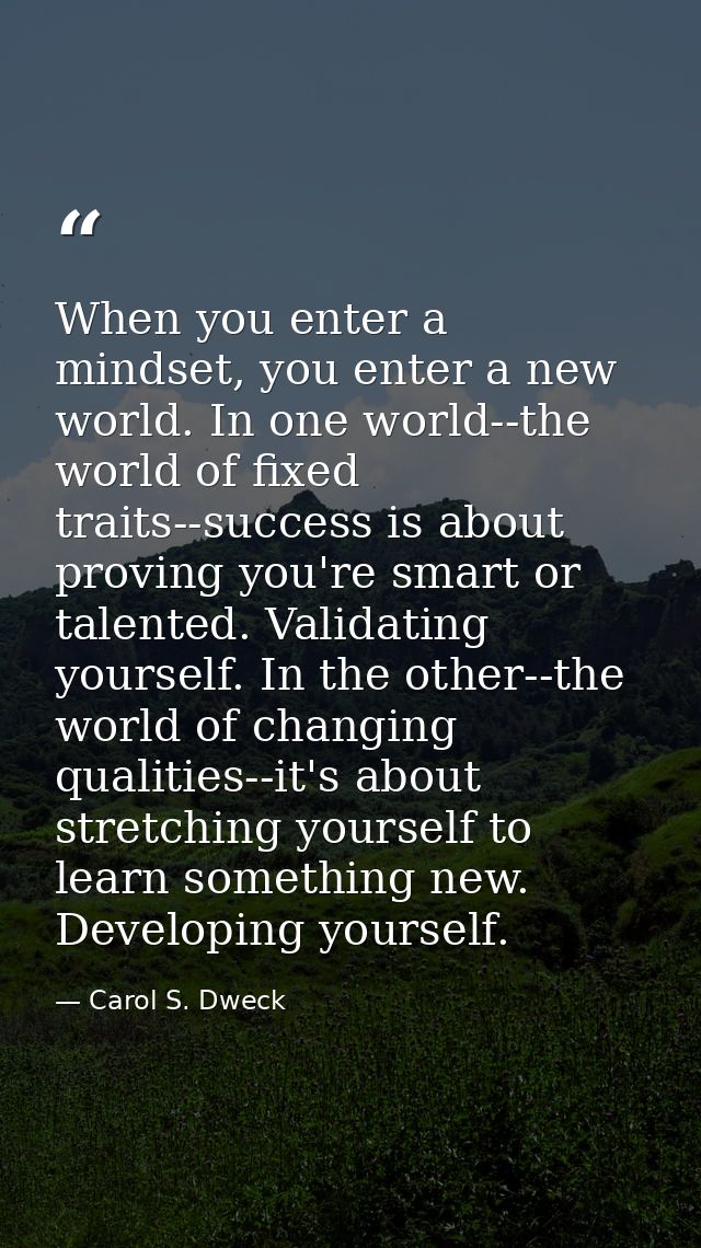 When you enter a mindset, you enter a new world. In one world--the world of fixed traits--success is about proving you'r — Carol S. Dweck