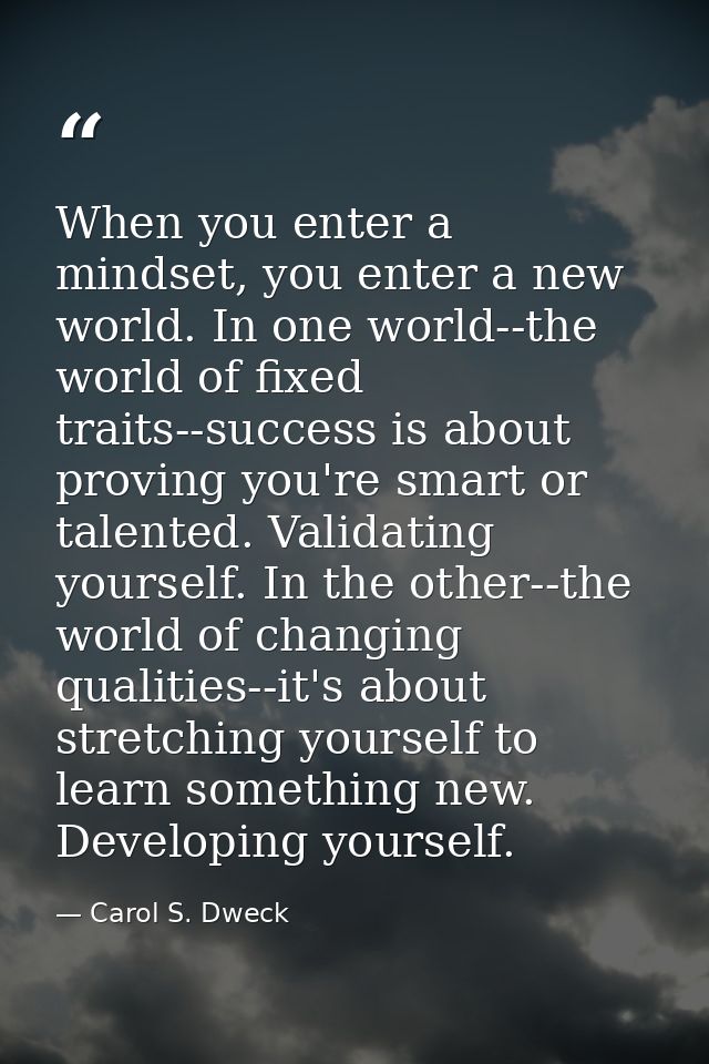 When you enter a mindset, you enter a new world. In one world--the world of fixed traits--success is about proving you'r — Carol S. Dweck