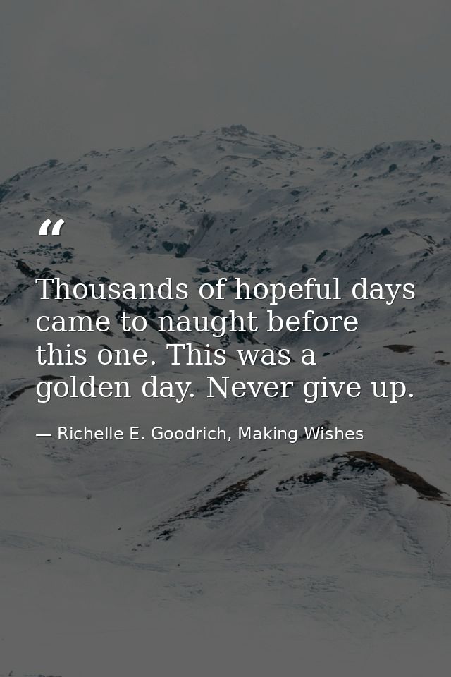 Thousands of hopeful days came to naught before this one. This was a golden day. Never give up. — Richelle E. Goodrich, Making Wishes