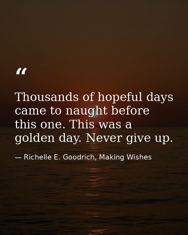 Thousands of hopeful days came to naught before this one. This was a golden day. Never give up. — Richelle E. Goodrich, Making Wishes