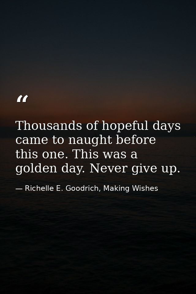 Thousands of hopeful days came to naught before this one. This was a golden day. Never give up. — Richelle E. Goodrich, Making Wishes