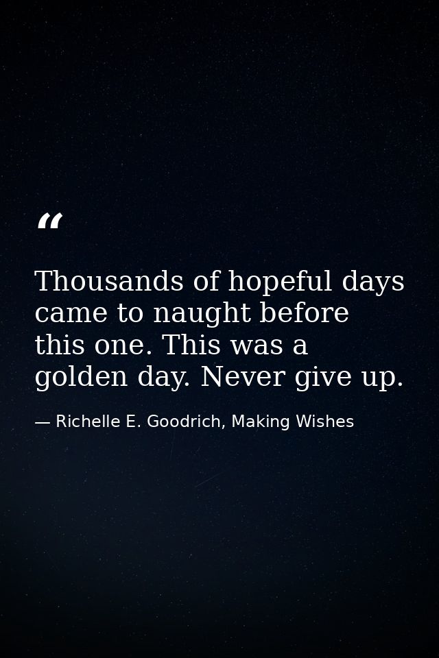Thousands of hopeful days came to naught before this one. This was a golden day. Never give up. — Richelle E. Goodrich, Making Wishes