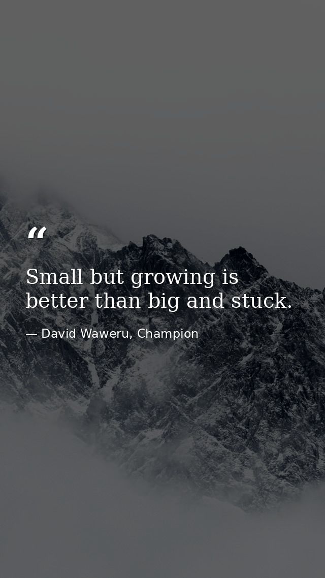 Small but growing is better than big and stuck. — David Waweru, Champion