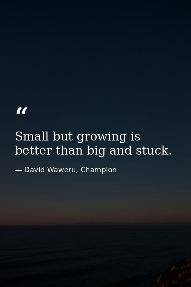 Small but growing is better than big and stuck. — David Waweru, Champion