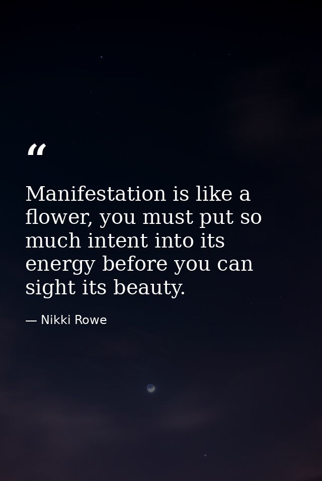 Manifestation is like a flower, you must put so much intent into its energy before you can sight its beauty. — Nikki Rowe