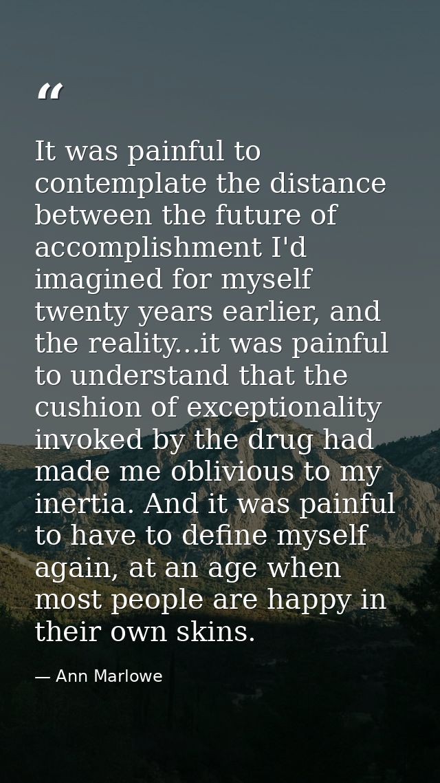 It was painful to contemplate the distance between the future of accomplishment I'd imagined for myself twenty years ear — Ann Marlowe