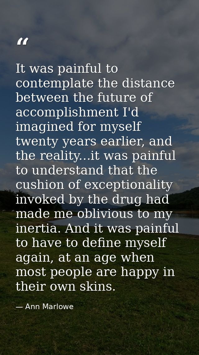 It was painful to contemplate the distance between the future of accomplishment I'd imagined for myself twenty years ear — Ann Marlowe