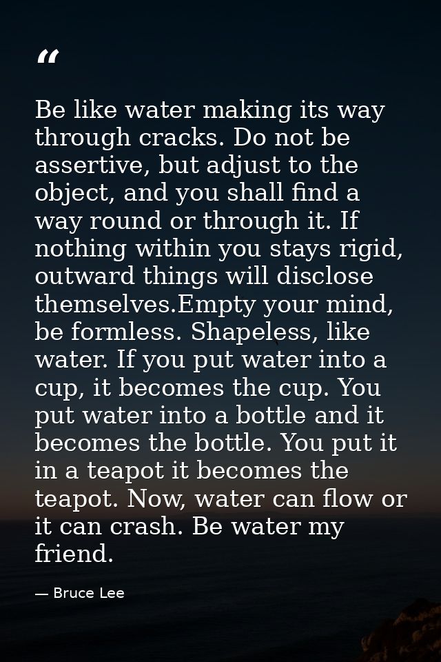 Be like water making its way through cracks. Do not be assertive, but adjust to the object, and you shall find a way rou — Bruce Lee