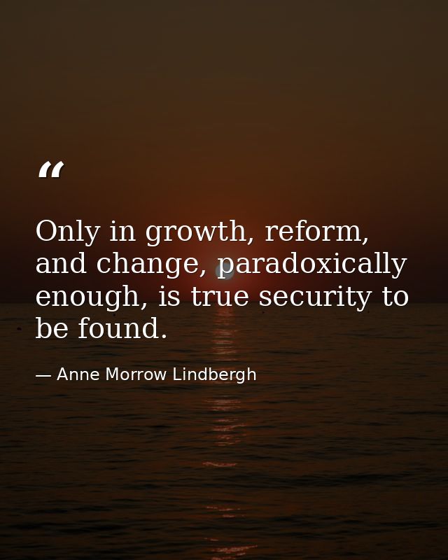 Only in growth, reform, and change, paradoxically enough, is true security to be found. — Anne Morrow Lindbergh