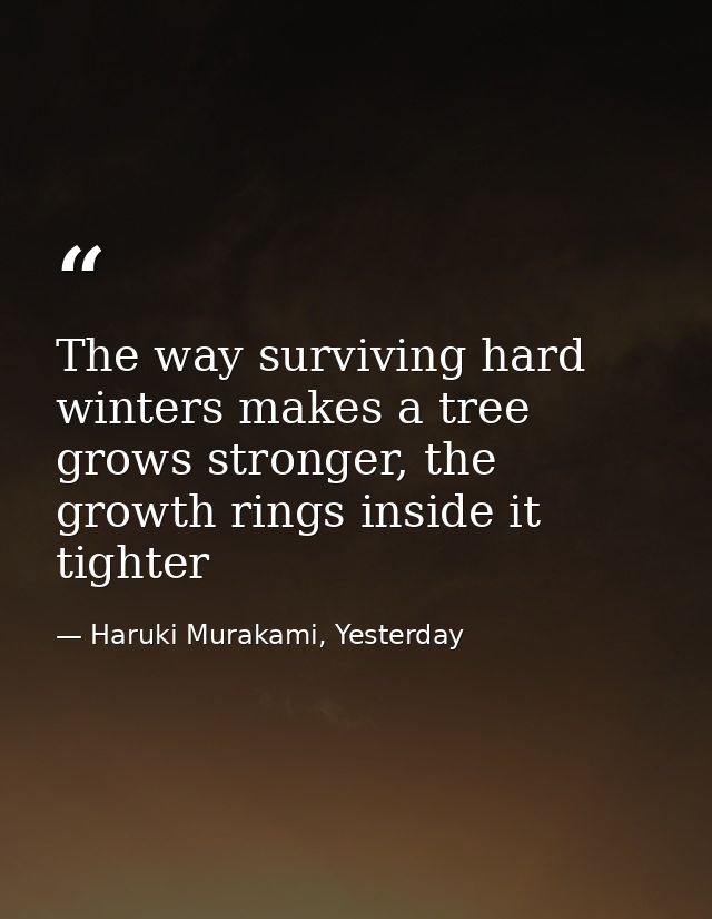 The way surviving hard winters makes a tree grows stronger, the growth rings inside it tighter — Haruki Murakami, Yesterday
