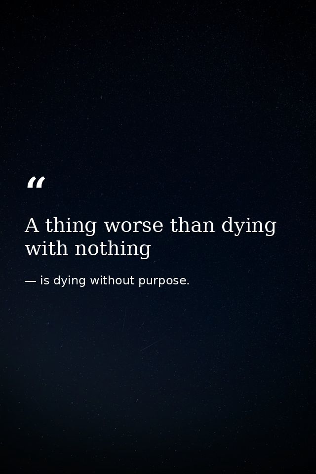 A thing worse than dying with nothing — is dying without purpose.