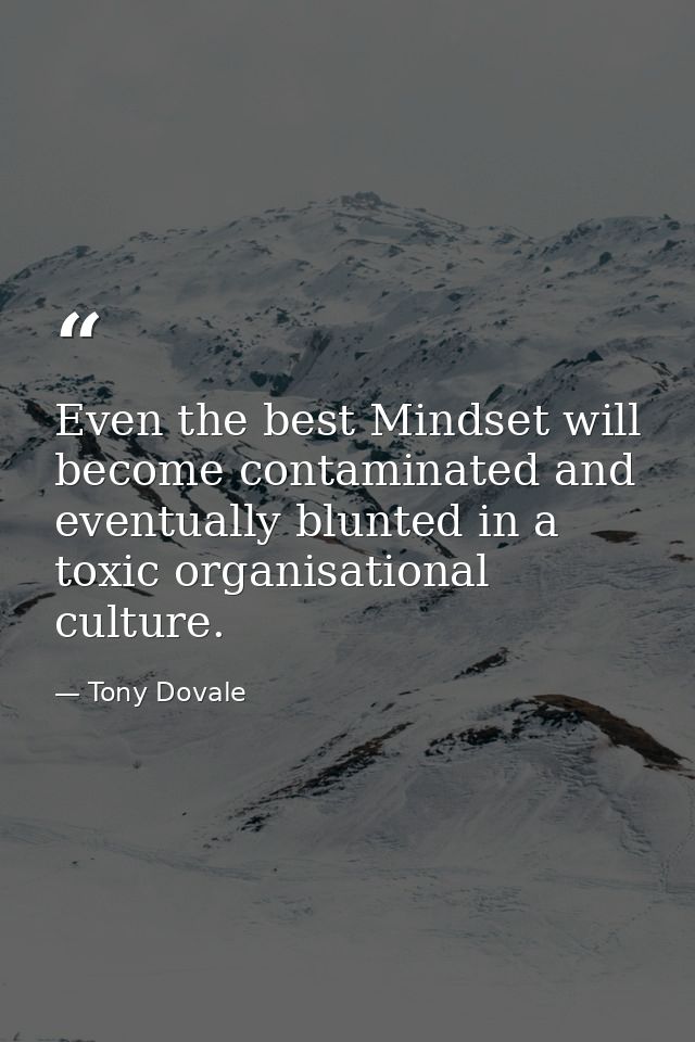 Even the best Mindset will become contaminated and eventually blunted in a toxic organisational culture. — Tony Dovale