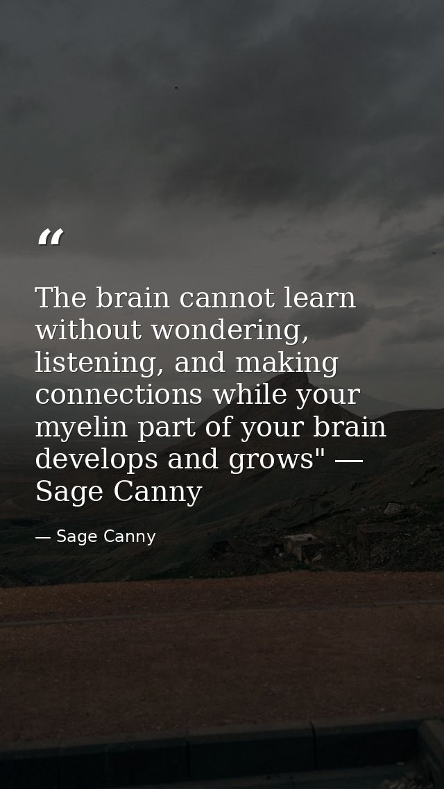 The brain cannot learn without wondering, listening, and making connections while your myelin part of your brain develop — Sage Canny