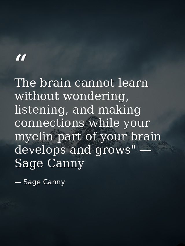 The brain cannot learn without wondering, listening, and making connections while your myelin part of your brain develop — Sage Canny