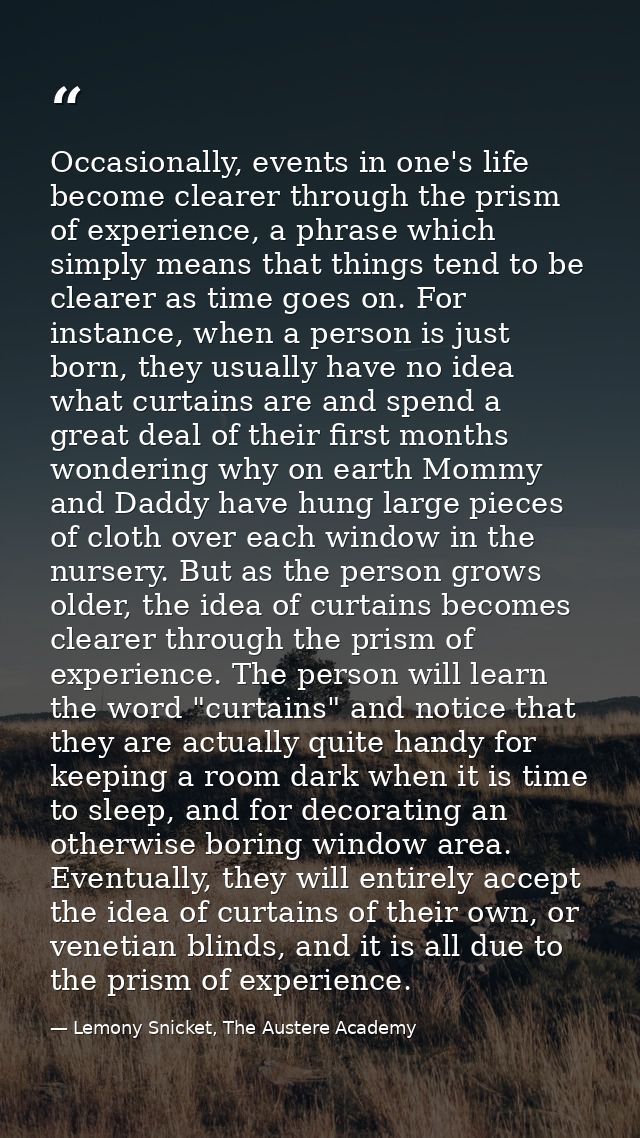 Occasionally, events in one's life become clearer through the prism of experience, a phrase which simply means that thin — Lemony Snicket, The Austere Academy