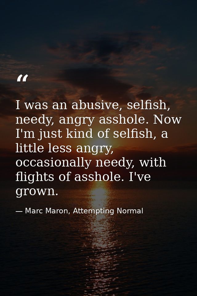 I was an abusive, selfish, needy, angry asshole. Now I'm just kind of selfish, a little less angry, occasionally needy,  — Marc Maron, Attempting Normal