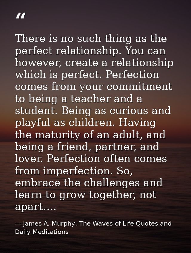 There is no such thing as the perfect relationship. You can however, create a relationship which is perfect. Perfection  — James A. Murphy, The Waves of Life Quotes and Daily Meditations