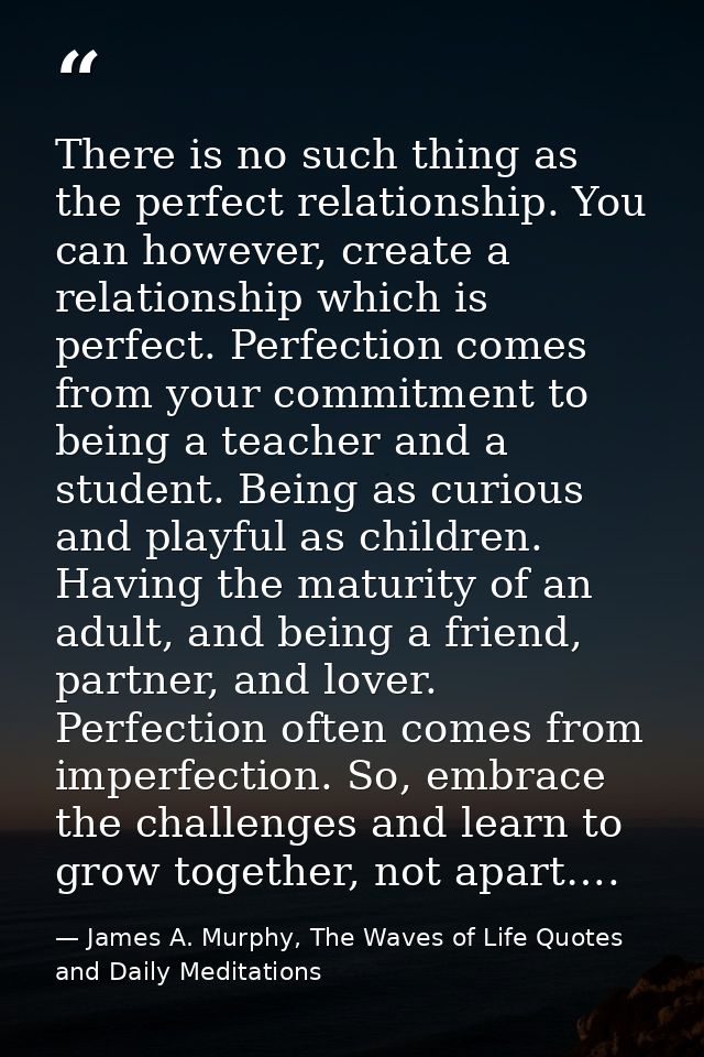 There is no such thing as the perfect relationship. You can however, create a relationship which is perfect. Perfection  — James A. Murphy, The Waves of Life Quotes and Daily Meditations