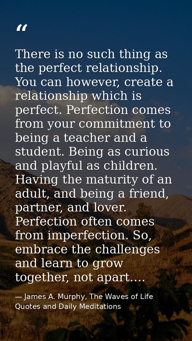 There is no such thing as the perfect relationship. You can however, create a relationship which is perfect. Perfection  — James A. Murphy, The Waves of Life Quotes and Daily Meditations