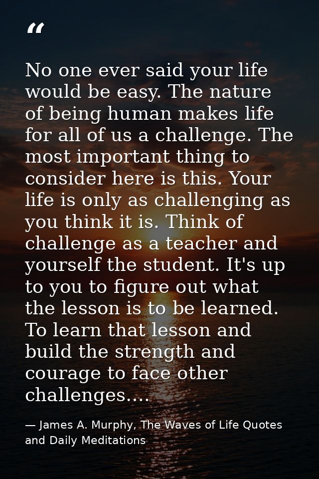 No one ever said your life would be easy. The nature of being human makes life for all of us a challenge. The most impor — James A. Murphy, The Waves of Life Quotes and Daily Meditations
