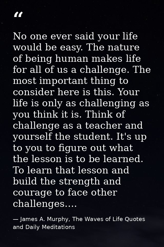 No one ever said your life would be easy. The nature of being human makes life for all of us a challenge. The most impor — James A. Murphy, The Waves of Life Quotes and Daily Meditations
