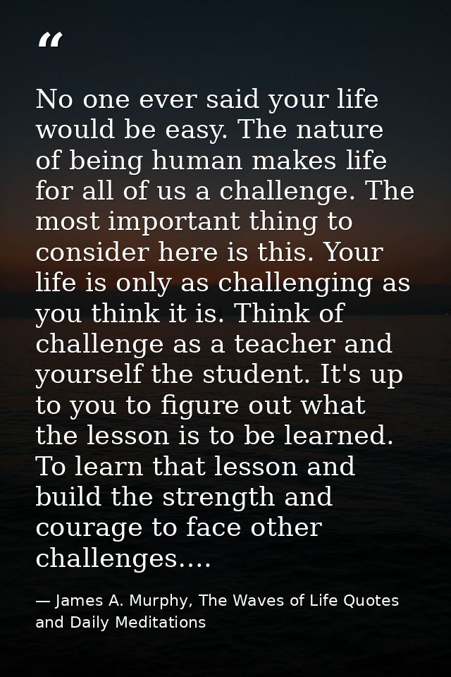 No one ever said your life would be easy. The nature of being human makes life for all of us a challenge. The most impor — James A. Murphy, The Waves of Life Quotes and Daily Meditations