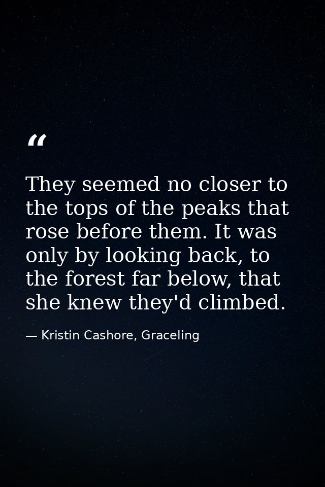 They seemed no closer to the tops of the peaks that rose before them. It was only by looking back, to the forest far bel — Kristin Cashore, Graceling