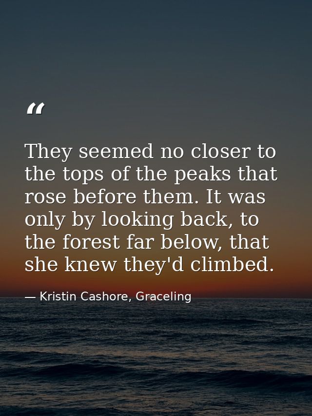 They seemed no closer to the tops of the peaks that rose before them. It was only by looking back, to the forest far bel — Kristin Cashore, Graceling