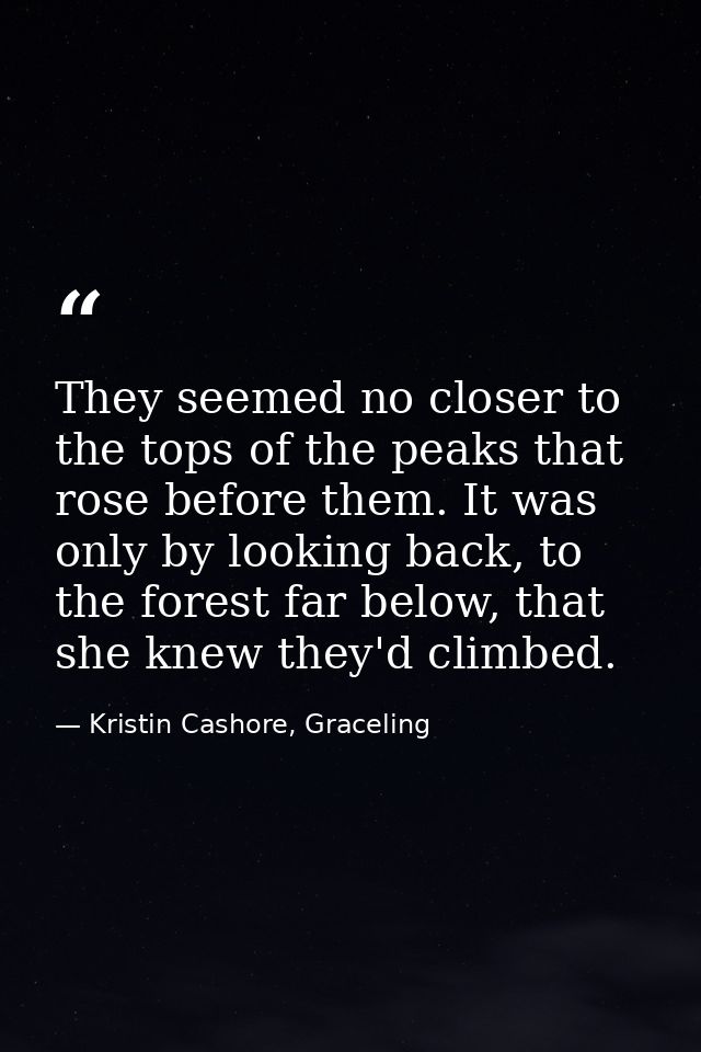 They seemed no closer to the tops of the peaks that rose before them. It was only by looking back, to the forest far bel — Kristin Cashore, Graceling