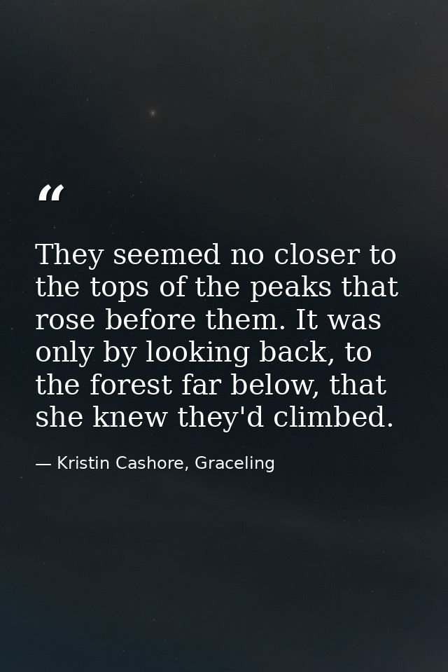 They seemed no closer to the tops of the peaks that rose before them. It was only by looking back, to the forest far bel — Kristin Cashore, Graceling