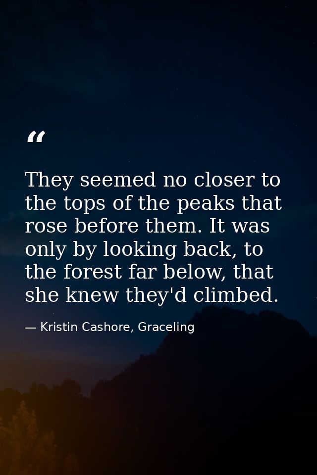 They seemed no closer to the tops of the peaks that rose before them. It was only by looking back, to the forest far bel — Kristin Cashore, Graceling