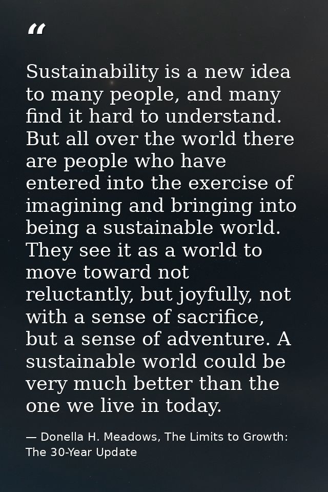 Sustainability is a new idea to many people, and many find it hard to understand. But all over the world there are peopl — Donella H. Meadows, The Limits to Growth: The 30-Year Update