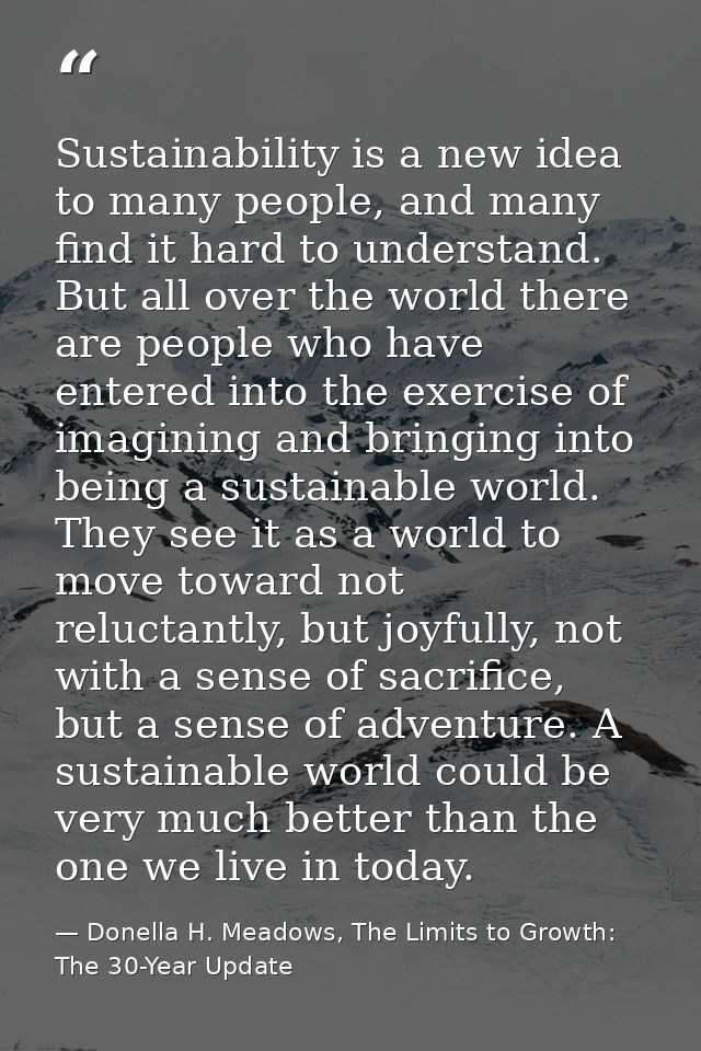 Sustainability is a new idea to many people, and many find it hard to understand. But all over the world there are peopl — Donella H. Meadows, The Limits to Growth: The 30-Year Update
