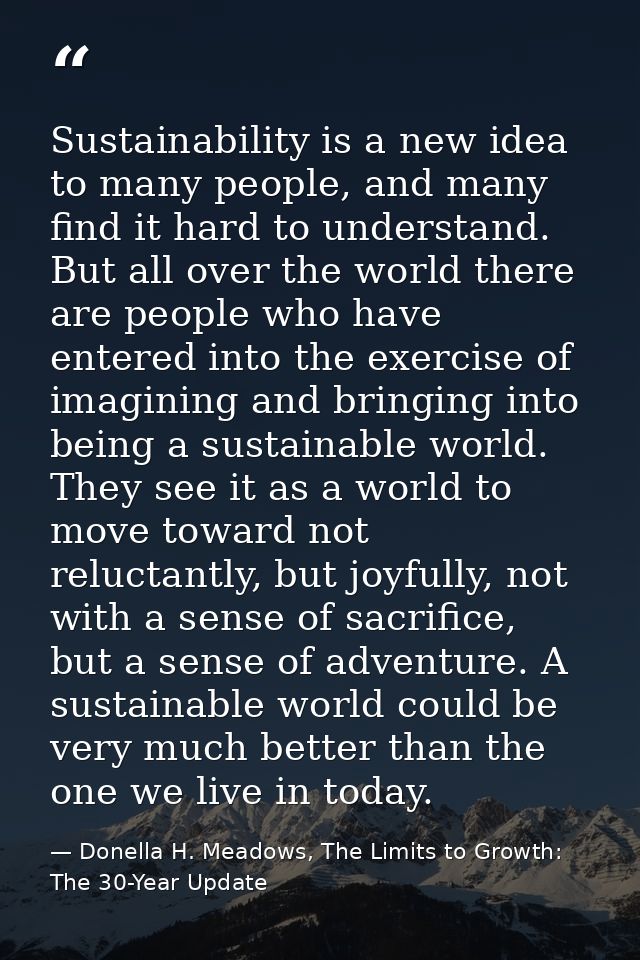 Sustainability is a new idea to many people, and many find it hard to understand. But all over the world there are peopl — Donella H. Meadows, The Limits to Growth: The 30-Year Update