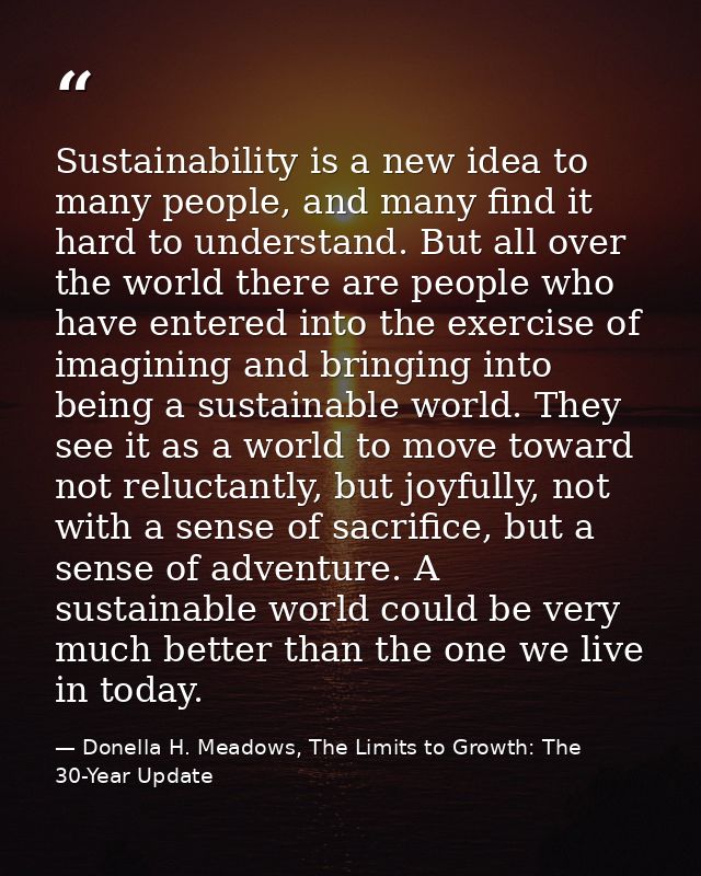 Sustainability is a new idea to many people, and many find it hard to understand. But all over the world there are peopl — Donella H. Meadows, The Limits to Growth: The 30-Year Update