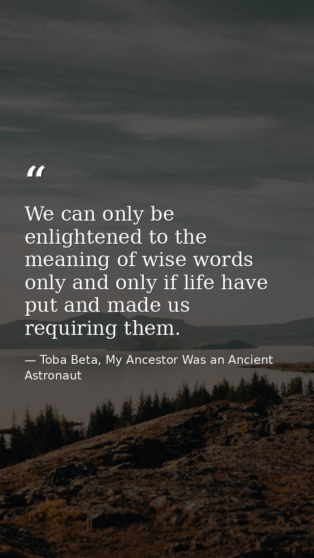 We can only be enlightened to the meaning of wise words only and only if life have put and made us requiring them. — Toba Beta, My Ancestor Was an Ancient Astronaut