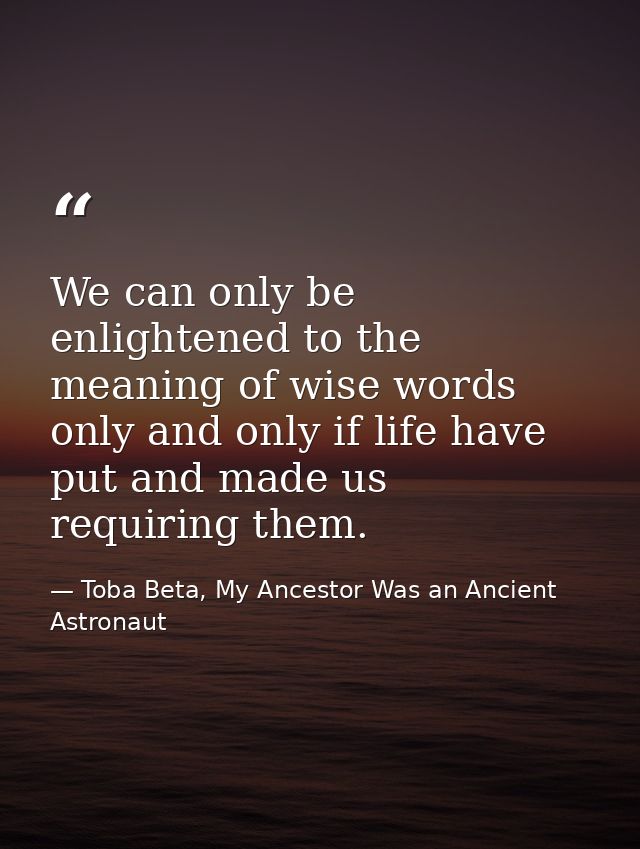 We can only be enlightened to the meaning of wise words only and only if life have put and made us requiring them. — Toba Beta, My Ancestor Was an Ancient Astronaut