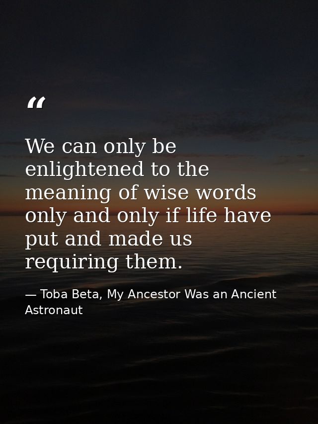 We can only be enlightened to the meaning of wise words only and only if life have put and made us requiring them. — Toba Beta, My Ancestor Was an Ancient Astronaut