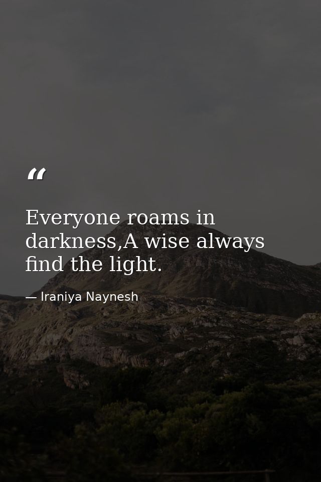 Everyone roams in darkness,A wise always find the light. — Iraniya Naynesh