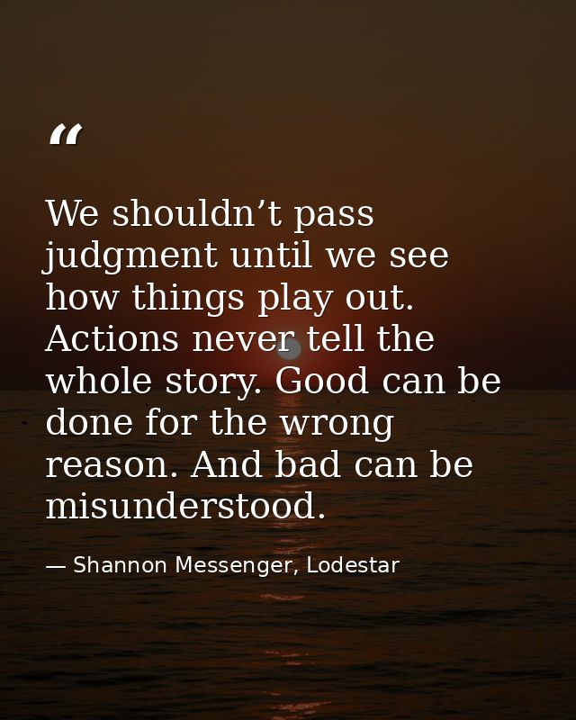 We shouldn’t pass judgment until we see how things play out. Actions never tell the whole story. Good can be done for th — Shannon Messenger, Lodestar