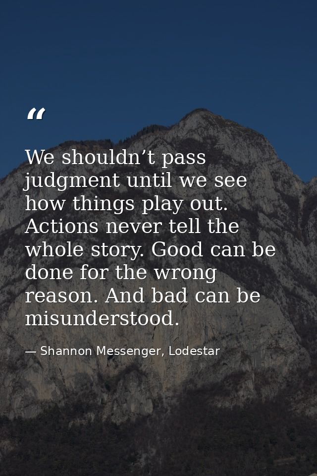 We shouldn’t pass judgment until we see how things play out. Actions never tell the whole story. Good can be done for th — Shannon Messenger, Lodestar